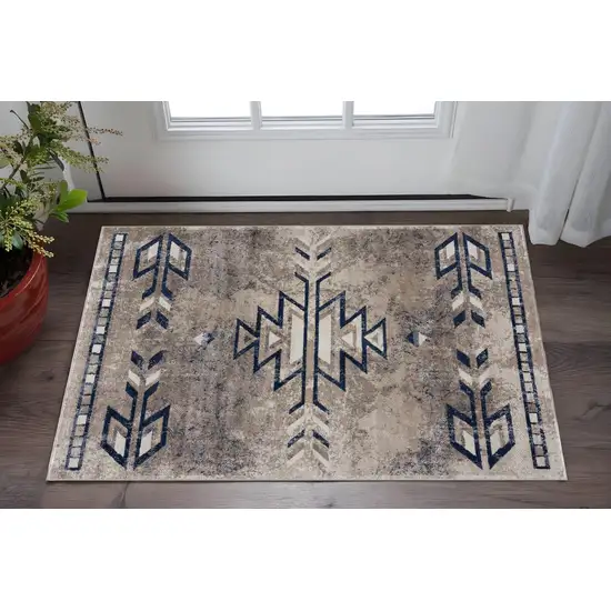 Blue And Beige Abstract Area Rug Photo 1