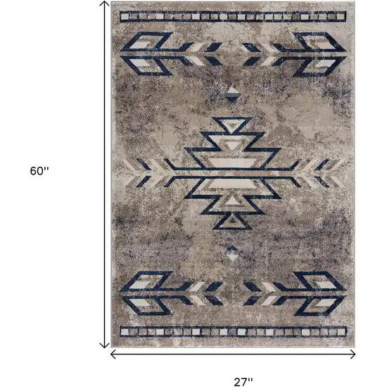 Blue And Beige Abstract Area Rug Photo 3