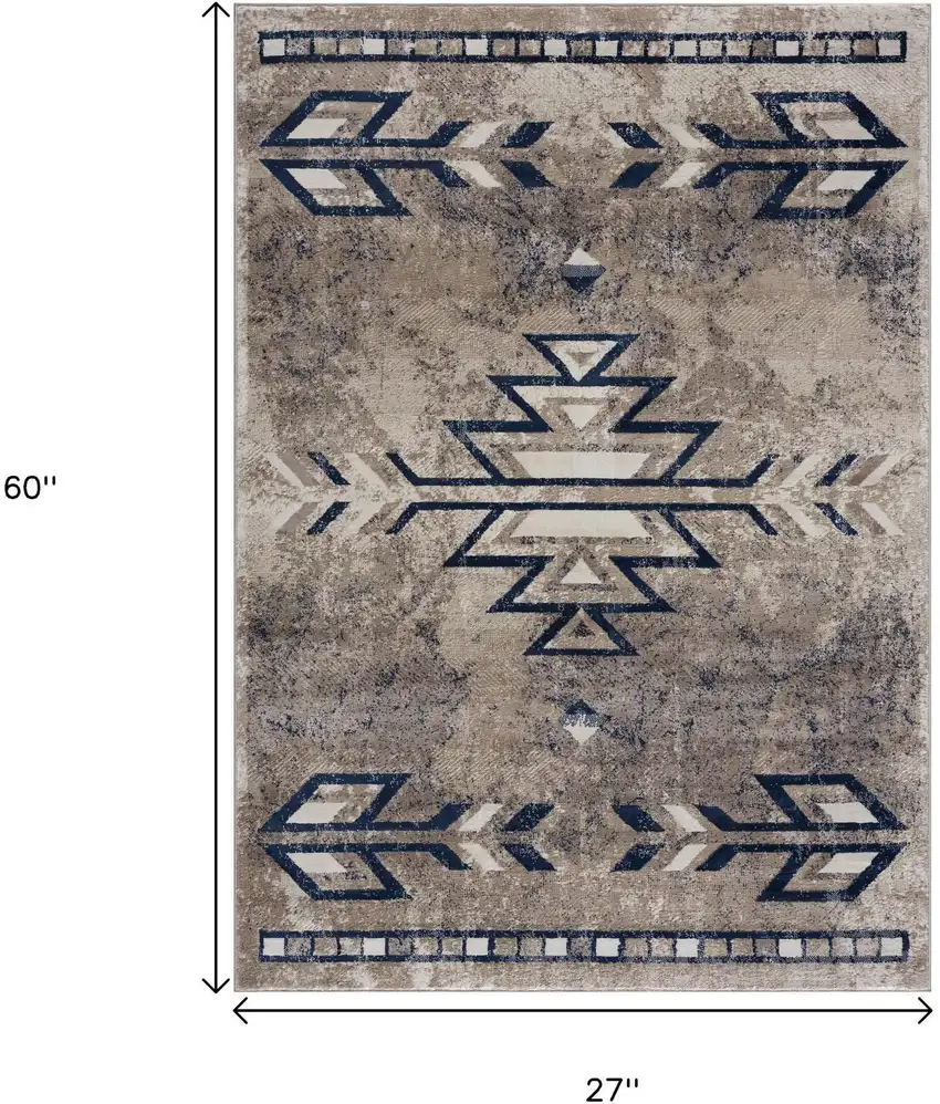 Blue And Beige Abstract Area Rug Photo 3