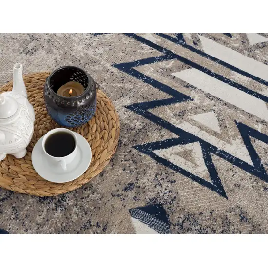 Blue And Beige Abstract Area Rug Photo 5