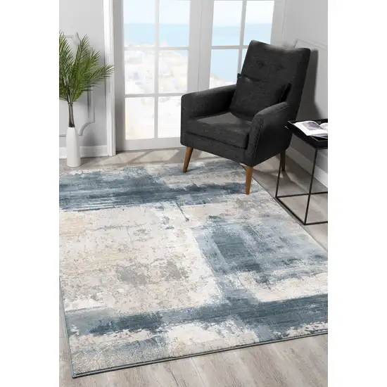 Blue And Beige Abstract Area Rug Photo 8