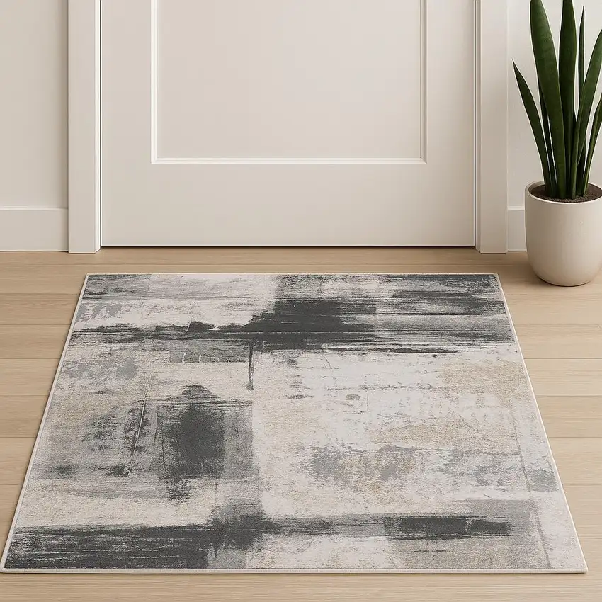 Blue And Beige Abstract Area Rug Photo 2