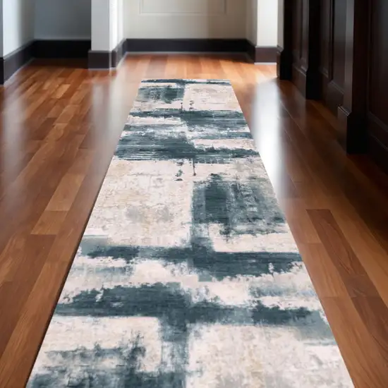 Blue And Beige Abstract Area Rug Photo 1