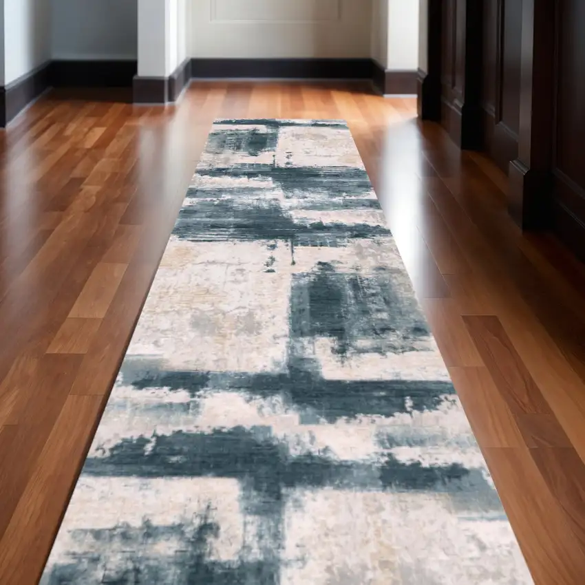 Blue And Beige Abstract Area Rug Photo 1