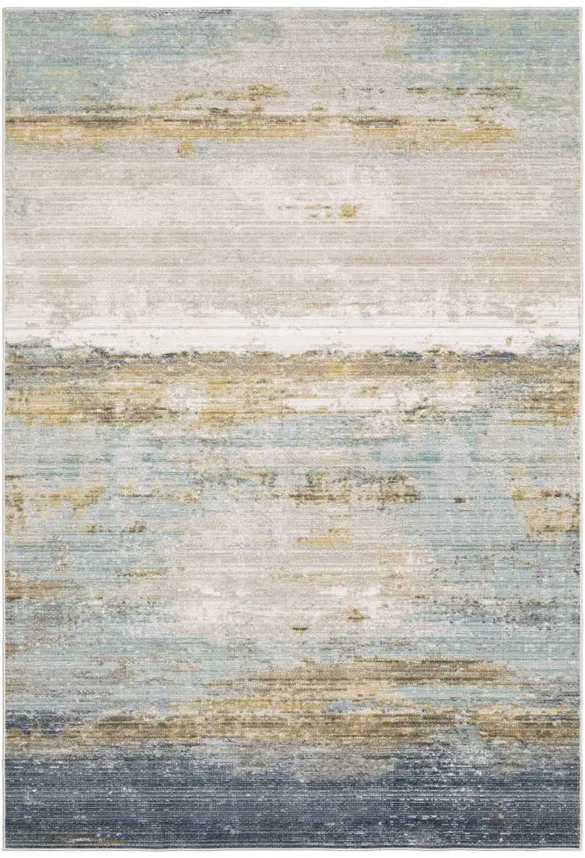 Blue And Beige Abstract Area Rug Photo 2