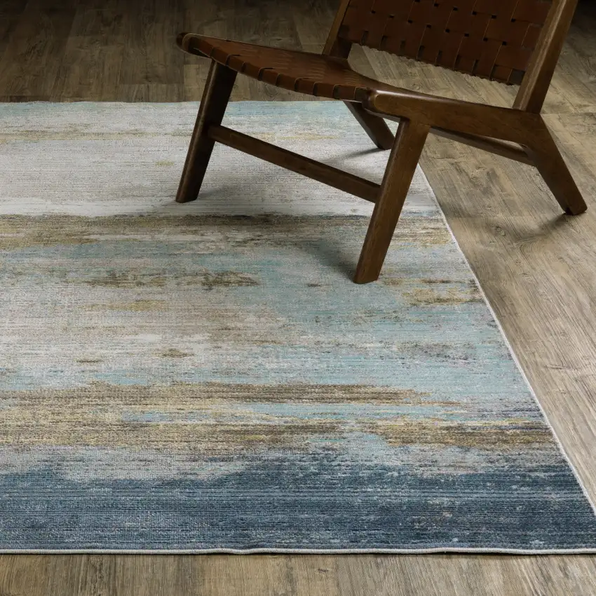 Blue And Beige Abstract Area Rug Photo 6