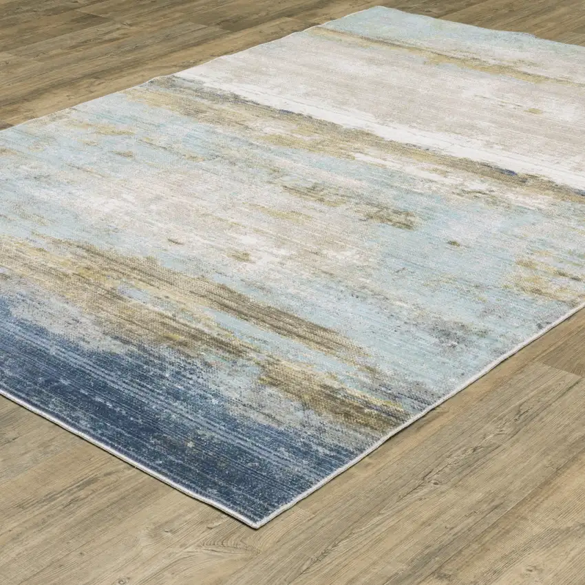Blue And Beige Abstract Area Rug Photo 8