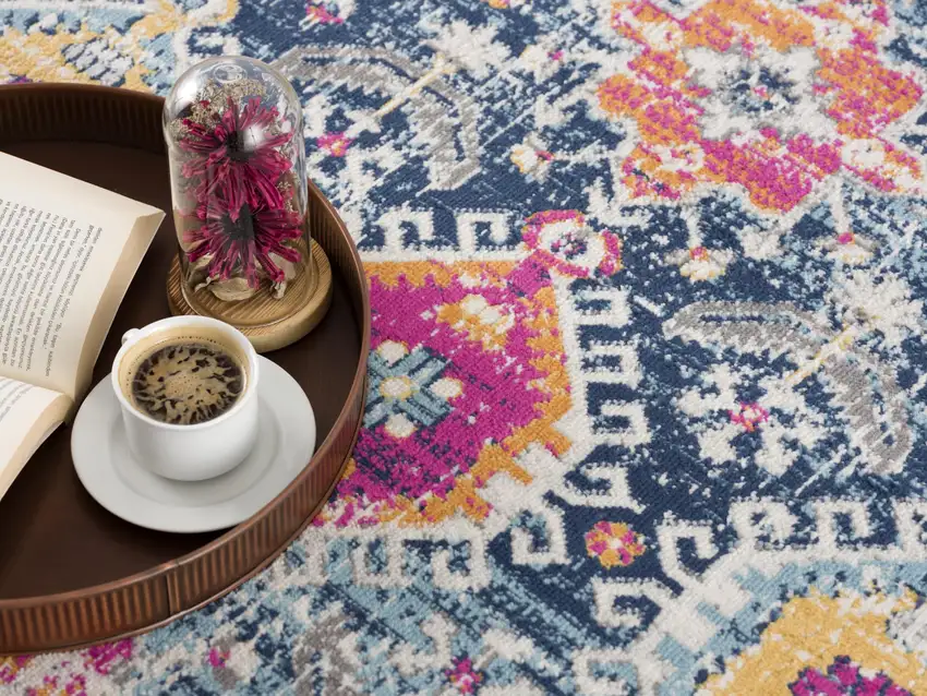Blue And Beige Abstract Area Rug Photo 5