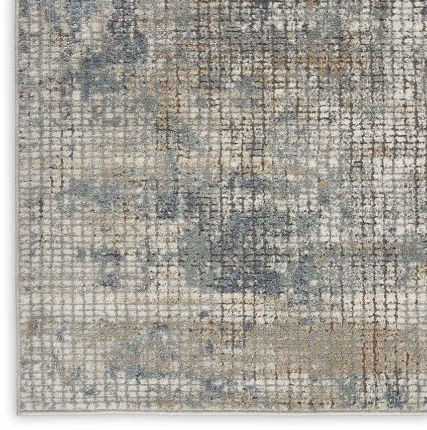 Blue And Beige Abstract Power Loom Distressed Non Skid Area Rug Photo 8