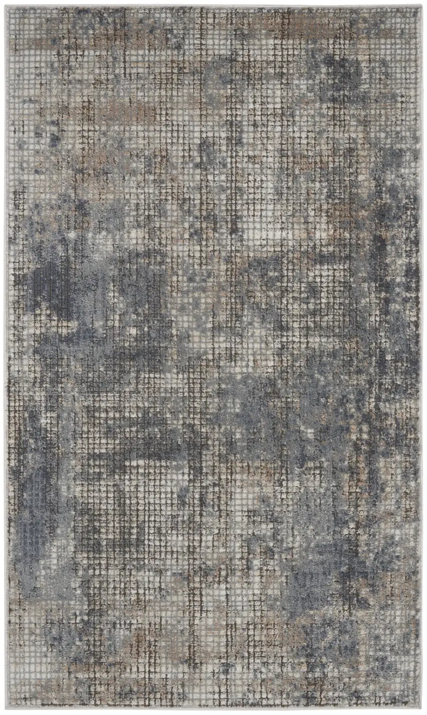 Blue And Beige Abstract Power Loom Distressed Non Skid Area Rug Photo 1