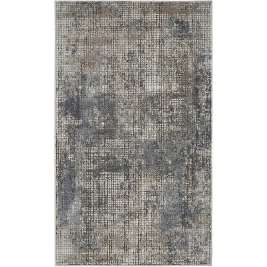 Blue And Beige Abstract Power Loom Distressed Non Skid Area Rug Photo 9