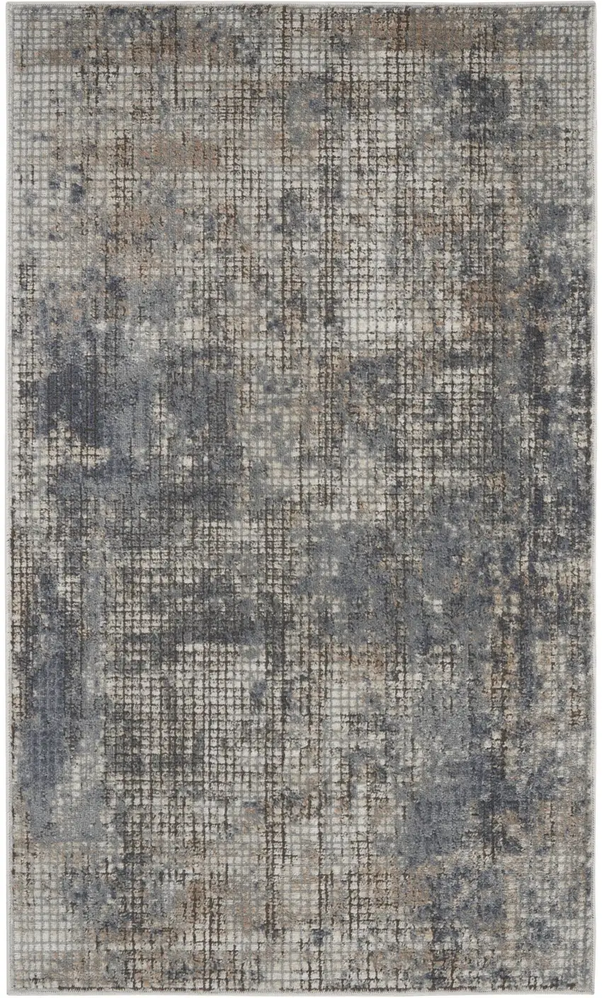 Blue And Beige Abstract Power Loom Distressed Non Skid Area Rug Photo 9