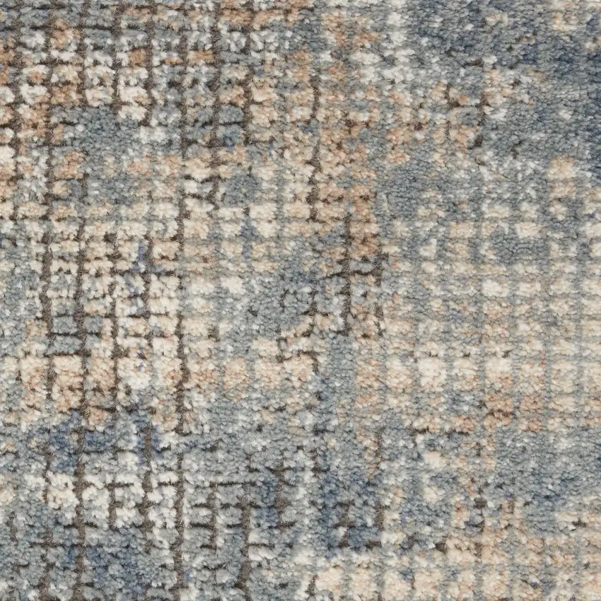 Blue And Beige Abstract Power Loom Distressed Non Skid Area Rug Photo 1