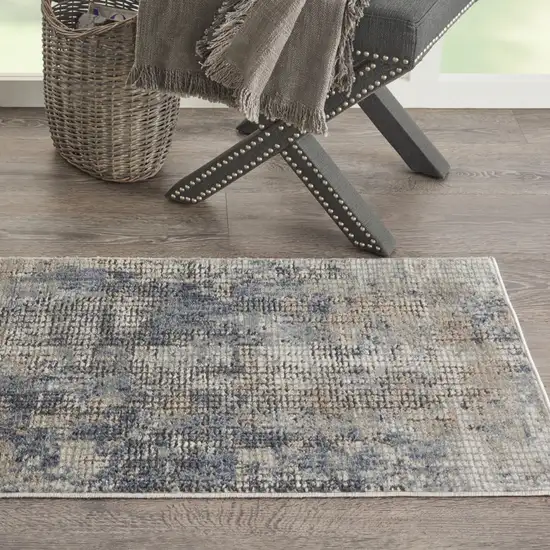 Blue And Beige Abstract Power Loom Distressed Non Skid Area Rug Photo 4
