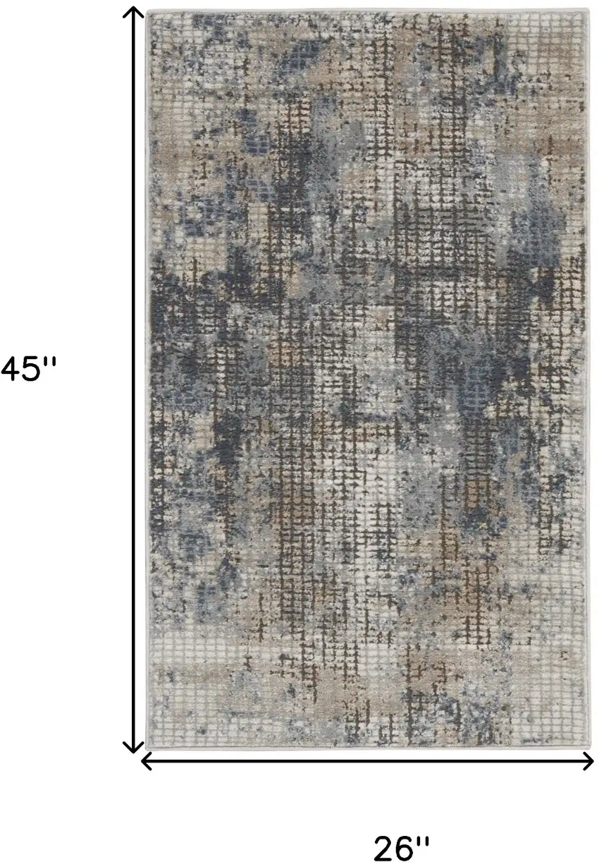 Blue And Beige Abstract Power Loom Distressed Non Skid Area Rug Photo 5