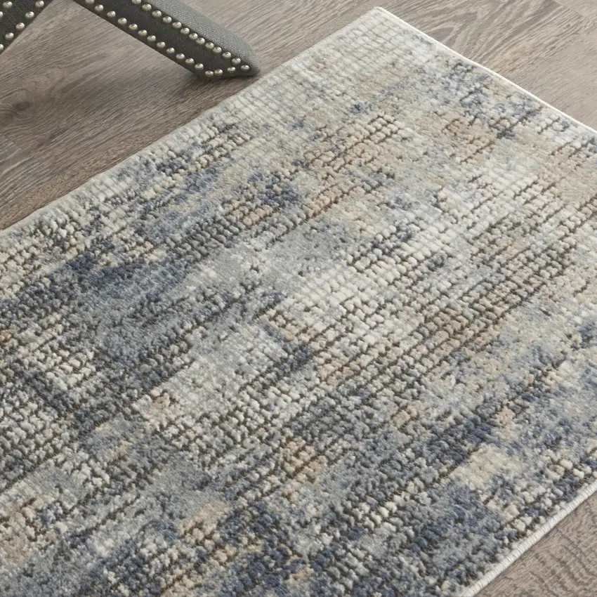 Blue And Beige Abstract Power Loom Distressed Non Skid Area Rug Photo 9