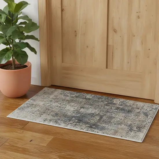 Blue And Beige Abstract Power Loom Distressed Non Skid Area Rug Photo 1