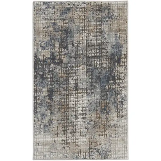 Blue And Beige Abstract Power Loom Distressed Non Skid Area Rug Photo 6