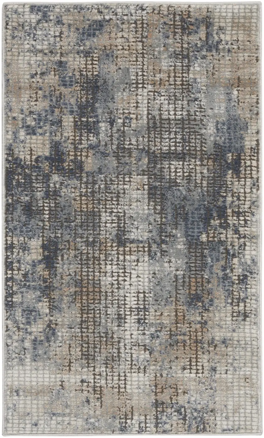 Blue And Beige Abstract Power Loom Distressed Non Skid Area Rug Photo 6