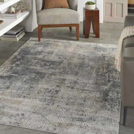 Blue And Beige Abstract Power Loom Distressed Non Skid Area Rug Photo 4