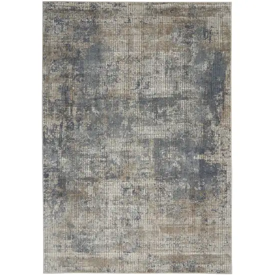 Blue And Beige Abstract Power Loom Distressed Non Skid Area Rug Photo 2