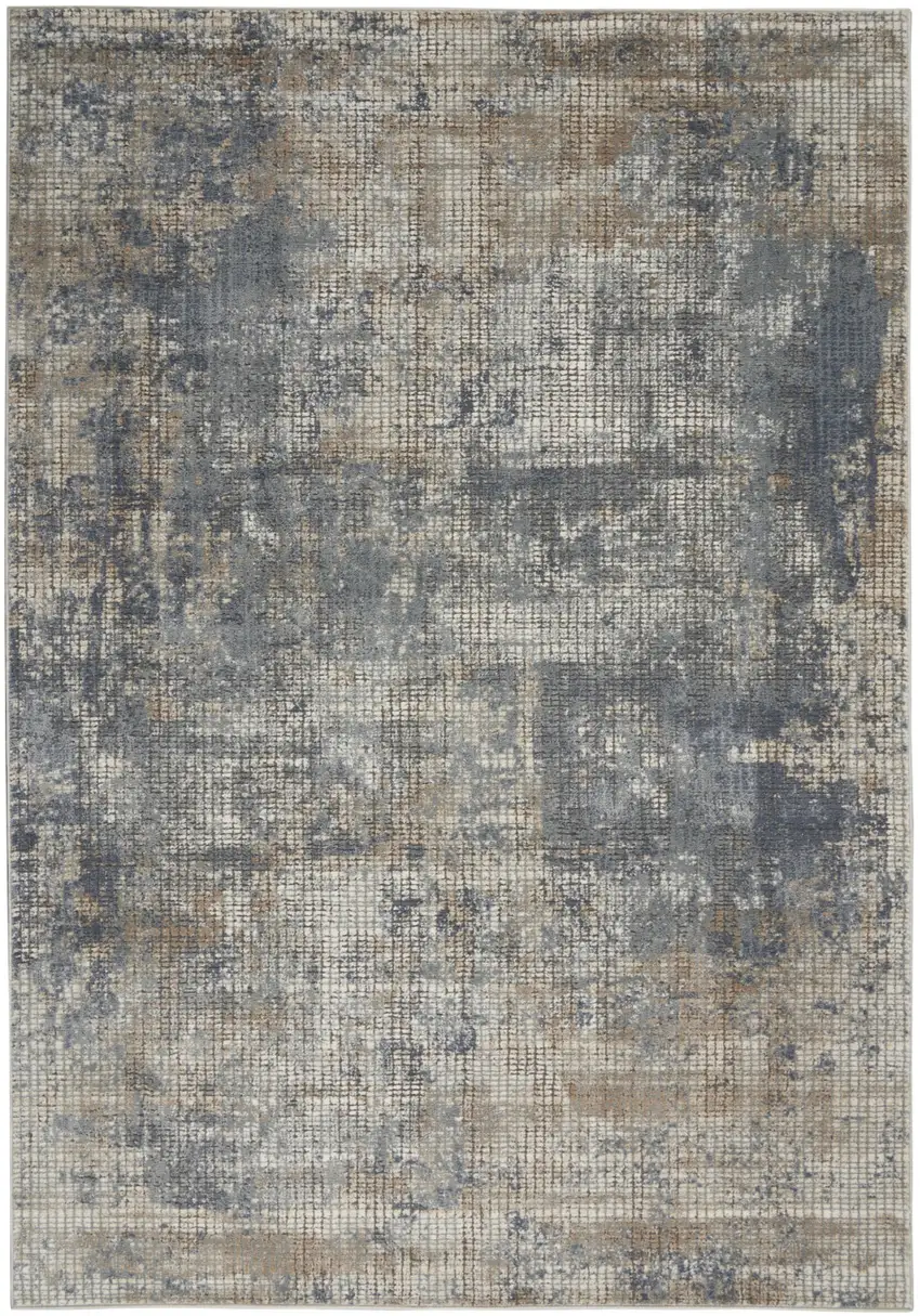 Blue And Beige Abstract Power Loom Distressed Non Skid Area Rug Photo 2
