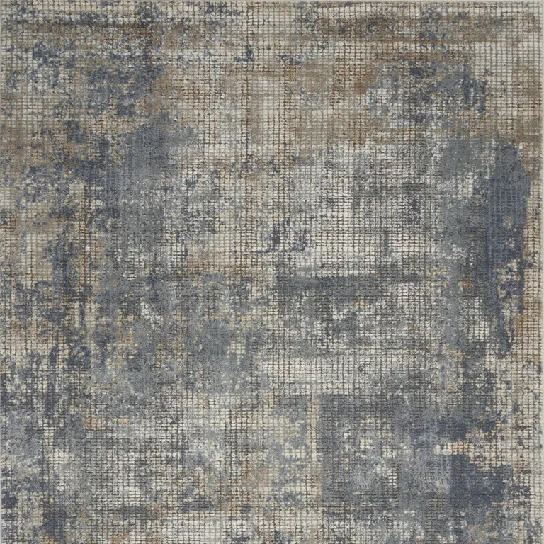 Blue And Beige Abstract Power Loom Distressed Non Skid Area Rug Photo 4