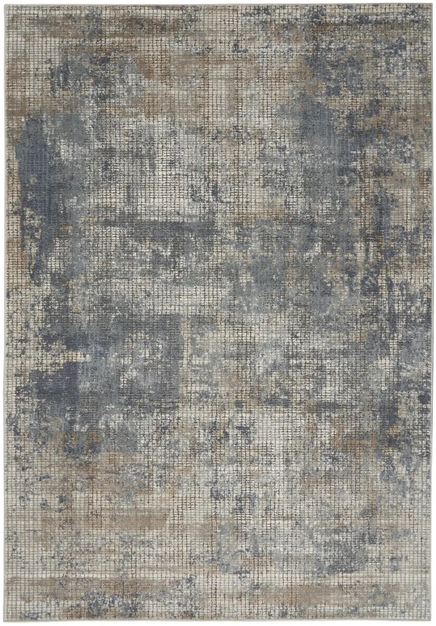 Blue And Beige Abstract Power Loom Distressed Non Skid Area Rug Photo 6