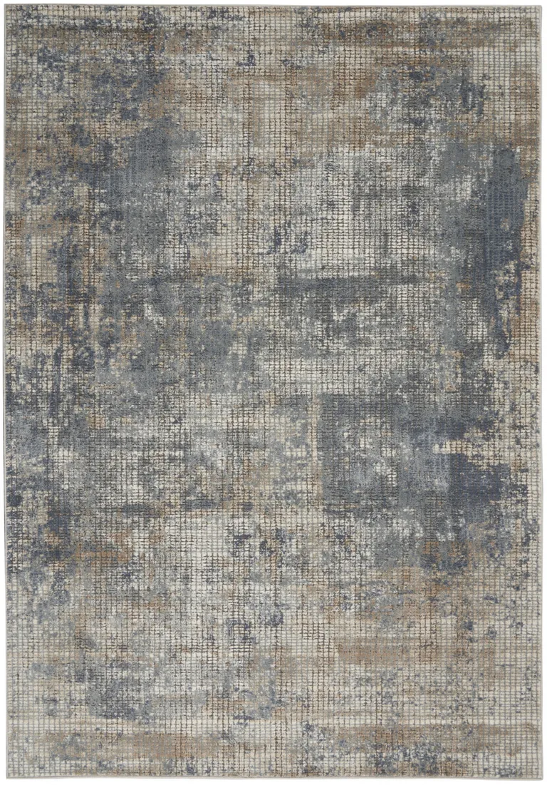 Blue And Beige Abstract Power Loom Distressed Non Skid Area Rug Photo 1
