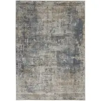 Photo of Blue And Beige Abstract Power Loom Distressed Non Skid Area Rug