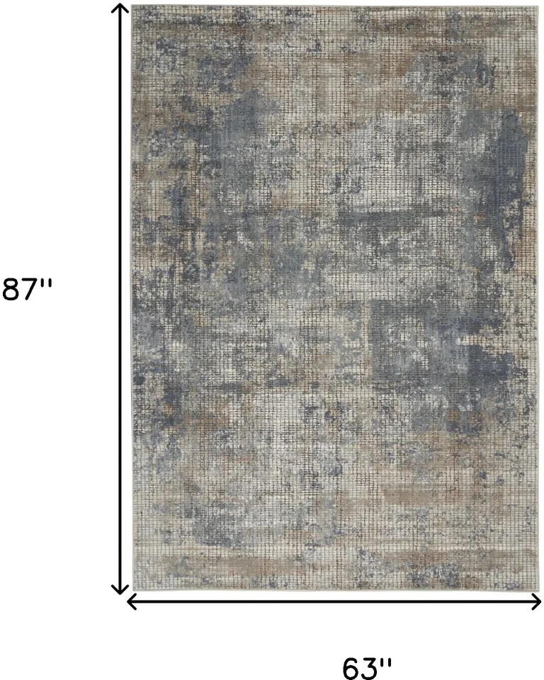 Blue And Beige Abstract Power Loom Distressed Non Skid Area Rug Photo 5