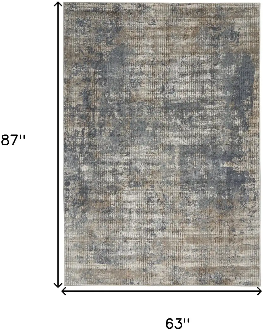 Blue And Beige Abstract Power Loom Distressed Non Skid Area Rug Photo 5