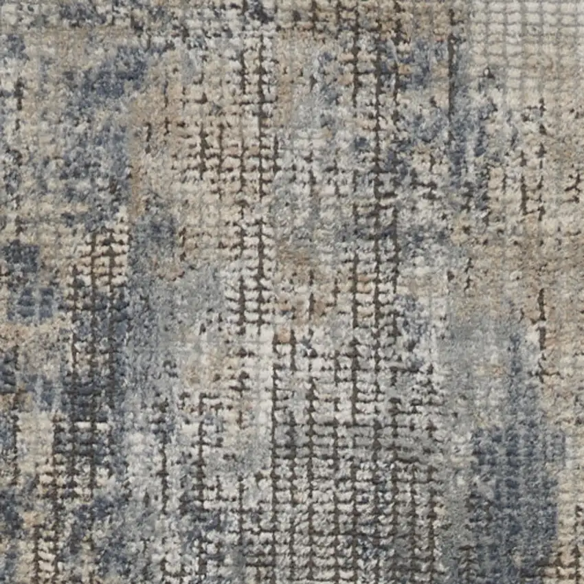 Blue And Beige Abstract Power Loom Distressed Non Skid Runner Rug Photo 3