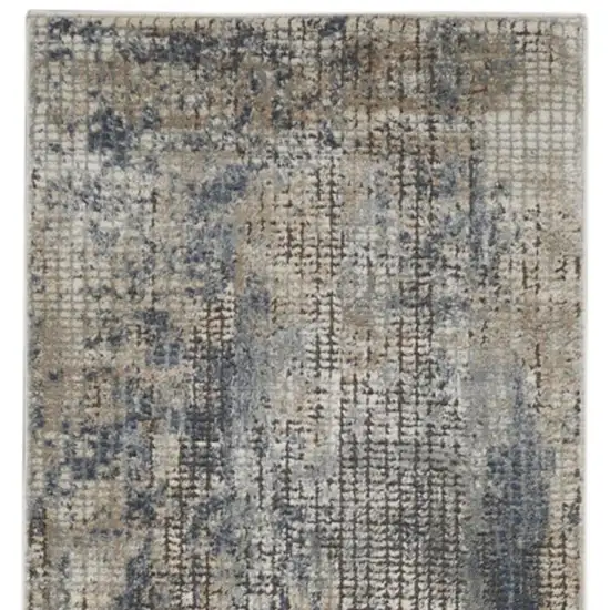 2' X 8' Blue And Beige Abstract Power Loom Distressed Non Skid Runner Rug Photo 3
