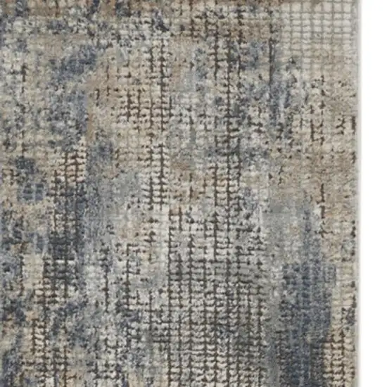 2' X 8' Blue And Beige Abstract Power Loom Distressed Non Skid Runner Rug Photo 1