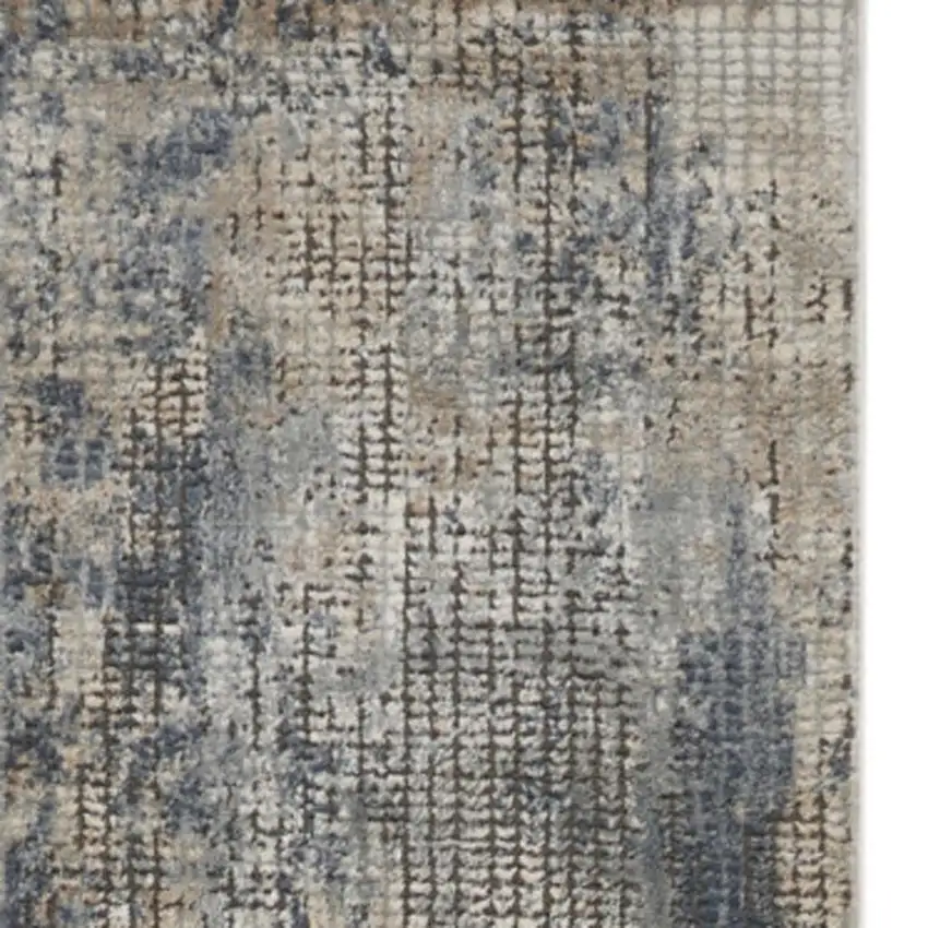 2' X 8' Blue And Beige Abstract Power Loom Distressed Non Skid Runner Rug Photo 1