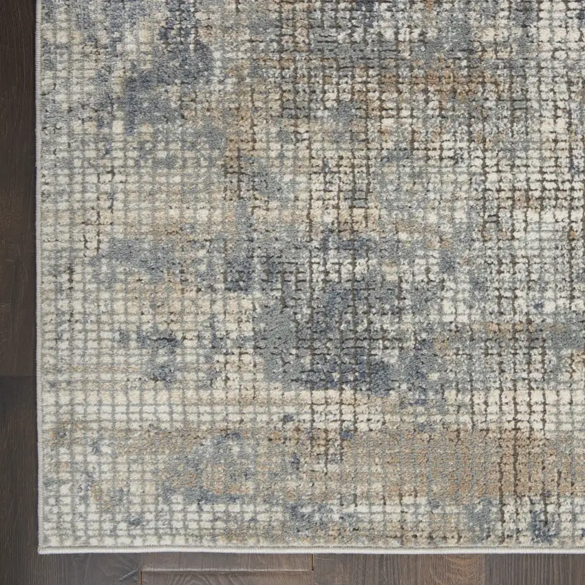 2' X 8' Blue And Beige Abstract Power Loom Distressed Non Skid Runner Rug Photo 9