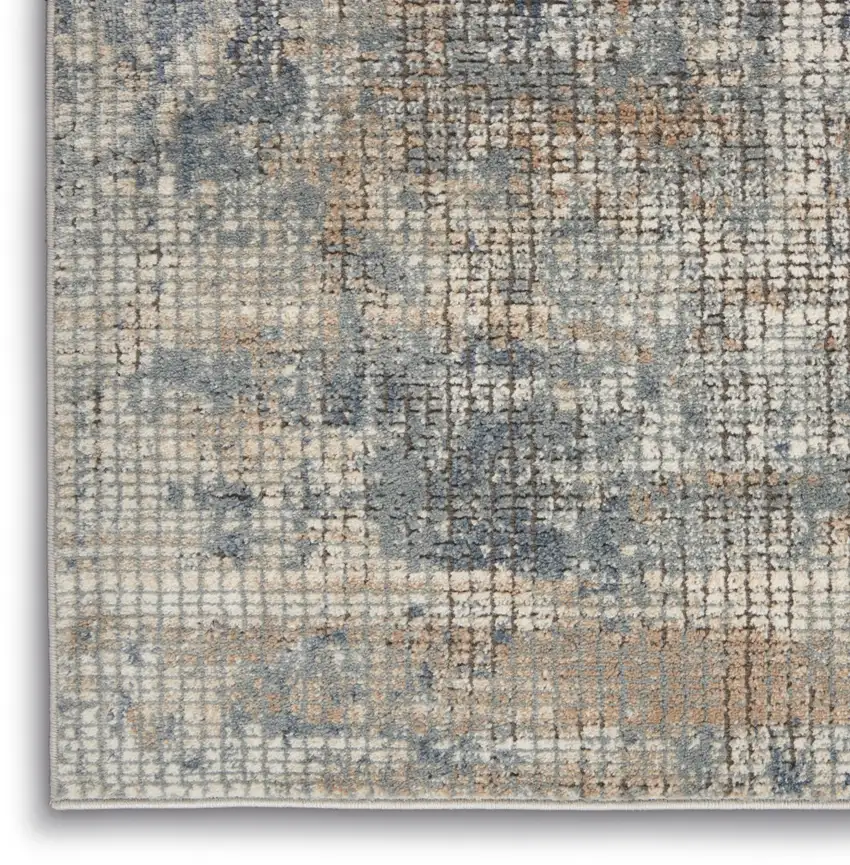 2' X 8' Blue And Beige Abstract Power Loom Distressed Non Skid Runner Rug Photo 9