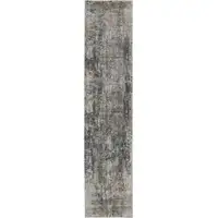 Photo of Blue And Beige Abstract Power Loom Distressed Non Skid Runner Rug