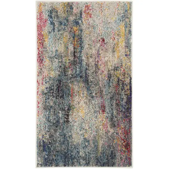 Blue And Beige Abstract Power Loom Non Skid Area Rug Photo 1