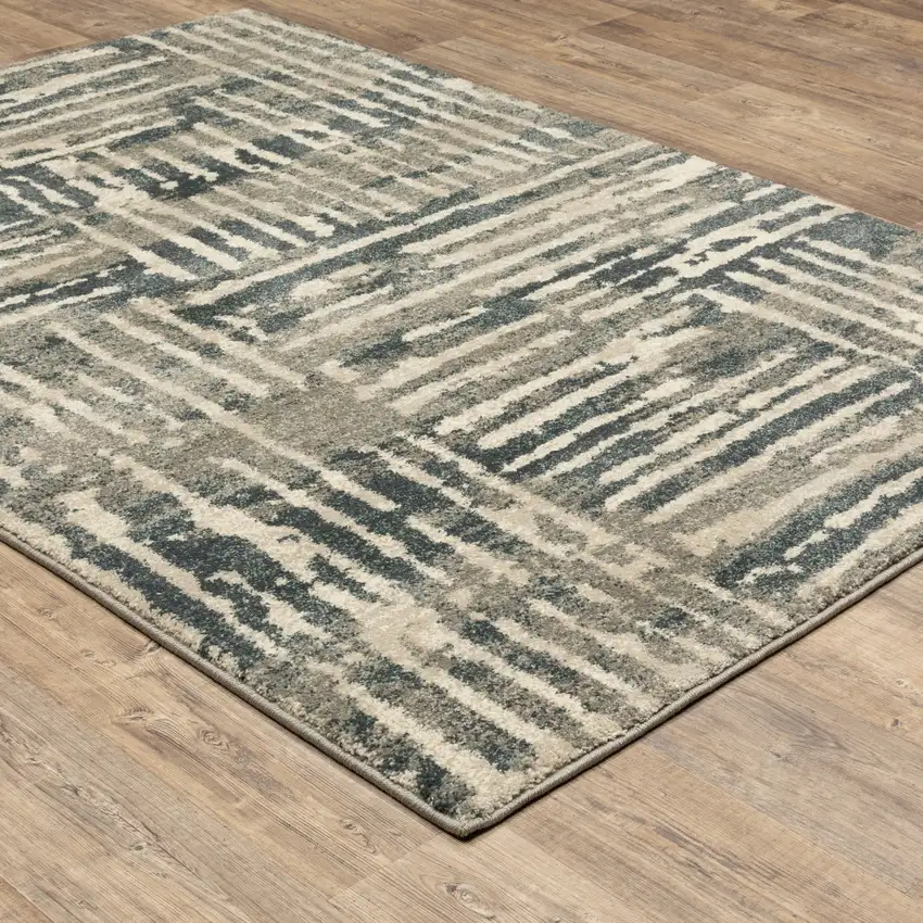 Blue And Beige Abstract Power Loom Stain Resistant Area Rug Photo 4