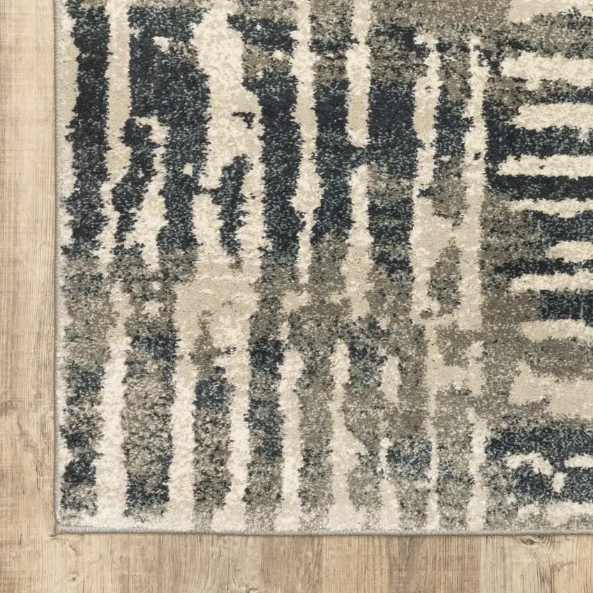 Blue And Beige Abstract Power Loom Stain Resistant Area Rug Photo 7