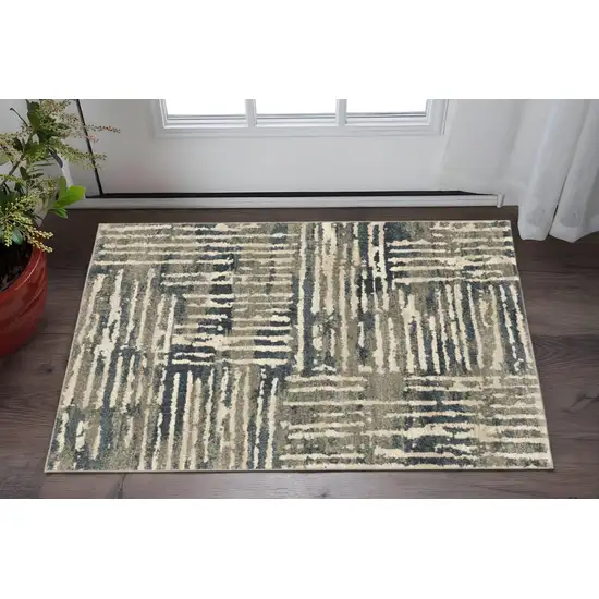 Blue And Beige Abstract Power Loom Stain Resistant Area Rug Photo 1