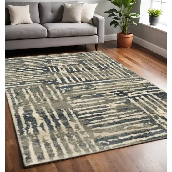 Blue And Beige Abstract Power Loom Stain Resistant Area Rug Photo 1