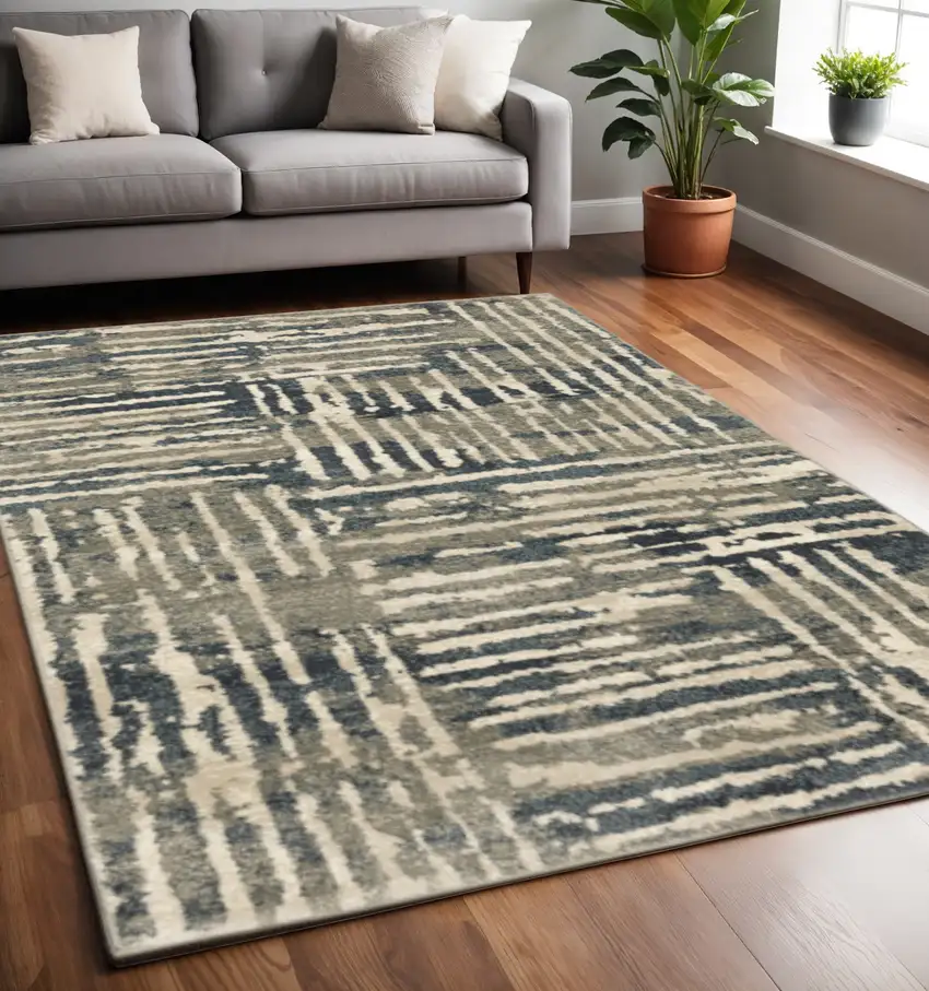 Blue And Beige Abstract Power Loom Stain Resistant Area Rug Photo 1
