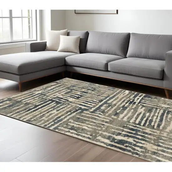 Blue And Beige Abstract Shag Area Rug Photo 1