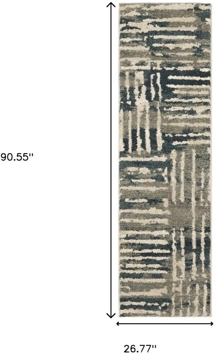 2' X 8' Blue And Beige Abstract Power Loom Stain Resistant Runner Rug Photo 3