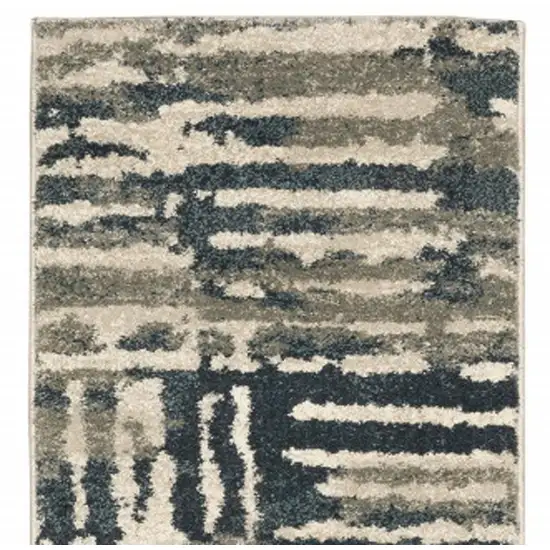 2' X 8' Blue And Beige Abstract Power Loom Stain Resistant Runner Rug Photo 5