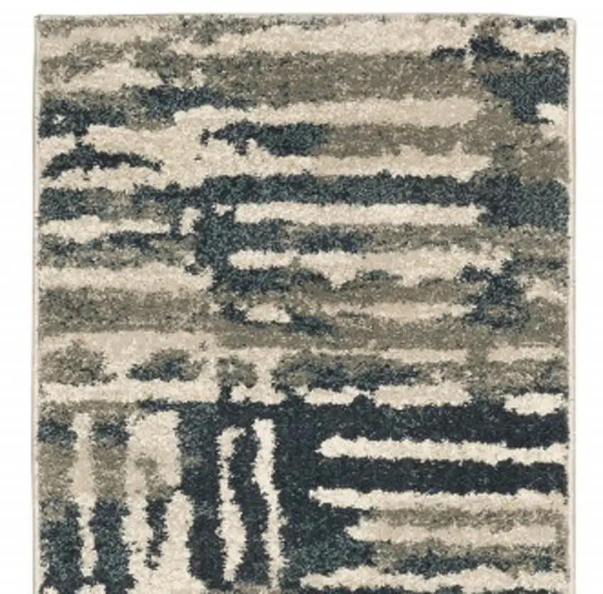 2' X 8' Blue And Beige Abstract Power Loom Stain Resistant Runner Rug Photo 5