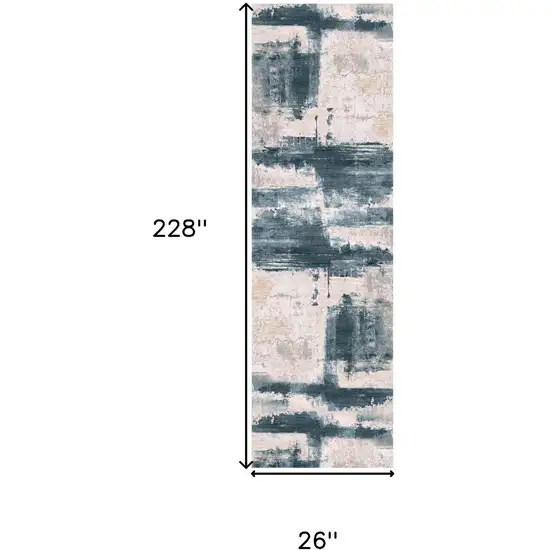 Blue And Beige Abstract Runner Rug Photo 3